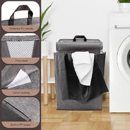 iBright hangende wasmand met Deksel - Inklapbare waszak - 60 Liter - Inclusief Muurbevestiging - Grijs — thumbnail 5