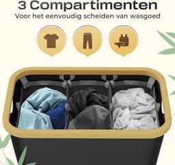 Saroda Wasmand 3 Vakken 160L - Wasmanden - Met Deksel - Wassorteerder - Laundry Basket - Bag - Wasbox - 160L - Zwart - — thumbnail 3