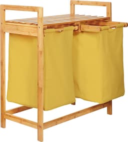 Lumaland Wasmand van bamboe - met 2 uitschuifbare waszakken - 60 L - Geel — thumbnail 1