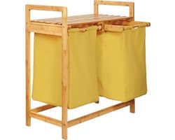 Lumaland Wasmand van bamboe - met 2 uitschuifbare waszakken - 60 L - Geel — afbeelding 1