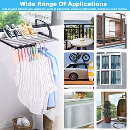 Balkonwasdroger, roestvrij staal, 67 cm, balkondroger, inklapbaar, hangdroger, wasrek, wanddroger, radiator, zwart, hangwasdroger, washanger, balkon, droger voor binnen en buiten — thumbnail 5