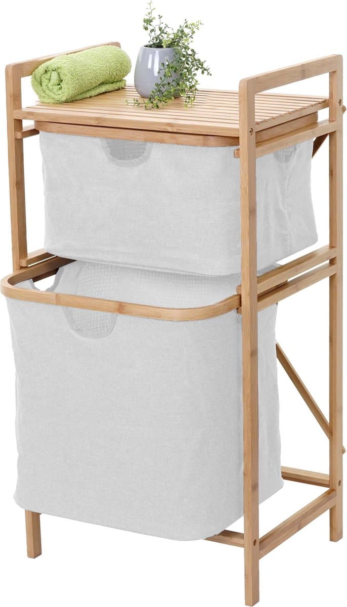Cosmo Casa Wasmand - Plank wasmand wasrek badkamerrek opslag - Bamboe 84x44x34cm 72l - Crème - Wit — afbeelding 1