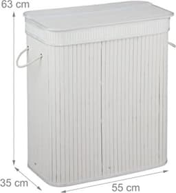 Wasmand 3 vakken wassorteerder - Wasmand 3 vakken met deksel - Wasmand met deksel - Wasverdeler - 63 x 55 x 35 cm - In Wit — thumbnail 2