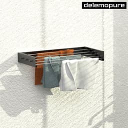 Droogrek voor aan de wand uittrekbaar en kledinghaak 80 cm van hangwasdroger in klein, compact formaat, wasrek voor binnen en buiten, is uittrekbaar en zwart — thumbnail 3