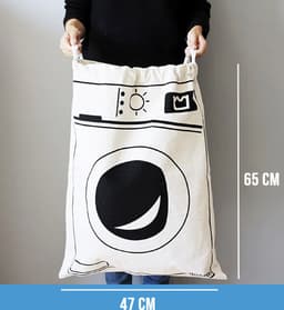 Allernieuwste.nl® Waszak met Wasmachine Print - Wasgoed Opbergtas met Trekkoord - Badkamer Was Zak - Laundry Bag - wit-zwart - 65 x 47 cm — thumbnail 4