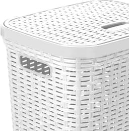 Hega Hogar Wasmand met deksel Rotan - 2x - wit - gevlochten kunststof - 60 liter - 34 x 43 x 62 cm — thumbnail 3