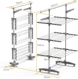 Inklapbare Droogtoren - RVS - Uitklapbare Droogrek op Wielen - 3 etages - Toren - Verstelbaar - 30 kg Limiet / 23 Meter Drooglengte - Droogrekken - Uitklapbaar Inklaapbaar Opvouwbaar — thumbnail 2