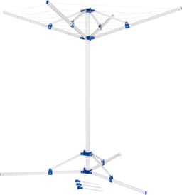 Droogmolen met Voet voor Camping & Thuis - Wasrek Staand - Droogrek Inklapbaar - Wit met Blauw — thumbnail 1