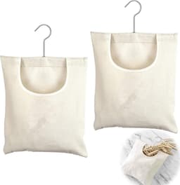 Wasknijperzakken 27 x 32 cm met beugel - Linnen tas om op te hangen - Herbruikbaar organizer voor badkamer of garderobe (Beige) — thumbnail 1
