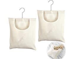 Wasknijperzakken 27 x 32 cm met beugel - Linnen tas om op te hangen - Herbruikbaar organizer voor badkamer of garderobe (Beige) — afbeelding 1