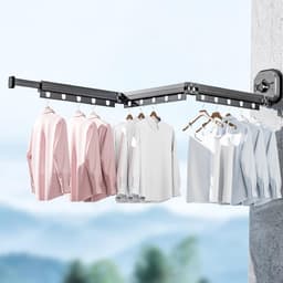 Opvouwbaar droogrek voor aan de muur - Kledingdroger met haken - Intrekbaar droogrek voor balkon - Wasmachine droogrek - Voor keuken badkamer slaapkamer — thumbnail 1