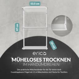 Praktische deur wasdroogrek voor ruimtebesparend drogen van wasgoed - 3 uitklapbare vleugels met 11 meter waslijn - Handig en efficiënt — thumbnail 3