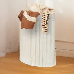 60L Bamboe Wasmand met Deksel |Uitneembare Voering | Opvouwbare Bamboe Opbergmand | Witte Bamboe Wasmand | Milieuvriendelijk | 29 x 39 x 57 cm | Perfect voor Elke Ruimte — thumbnail 5