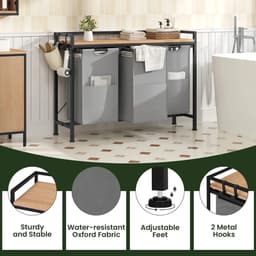 RM Store® - Uitschuifbare Wasmand Kast - Waswagen - 3 Compartimenten - Verwijderbare Waszak - Metalen Frame - 93 x 15 x 75 cm. — thumbnail 5