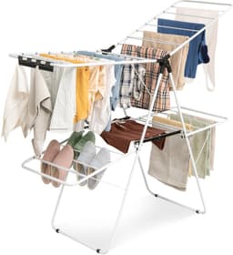 COSTWAY Opvouwbaar wasrek 2-traps, wasdroger met in hoogte verstelbare vleugels en antislip voeten, vleugeldroogrek, stalen frame, vleugelwasrek, staand droogrek, wit — thumbnail 1
