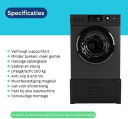 Wasophoogte® Wasmachine verhoger met lade - Wasmachine opbouwmeubel XL - Wasmachine sokkel - 31cm hoog - Zwart - Universeel - 63*63 (LxB) - Inclusief wandbeugels — thumbnail 5