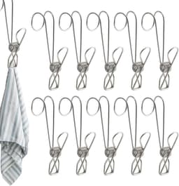 Set van 10 - Lange staarthaak - 9 cm lang - Badkamer - Handdoekhaak - Haak - Keukenhaakframe - Metalen clip - Metalen wasknijper - Zakclip - Deur of balkon - Multifunctionele stoffen clip - Zilver - Roestvrijstalen wasknijper - Metalen wasknijpers — thumbnail 1