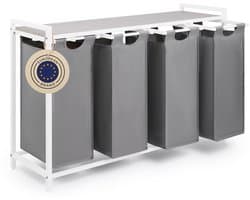 Blumtal Wasmand met 4 vakken - Wasmand met betonlook plank - Metalen frame - Wasmand met poten - Wit en grijs