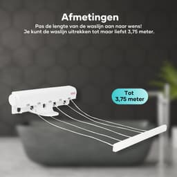 Bailanta® Waslijn Uittrekbaar - Wanddrooglijn - 5 Lijnen - 18,75 Meter Droogruimte - Voor Badkamer, Balkon & Tuin - Uittrekbare Waslijn — thumbnail 4