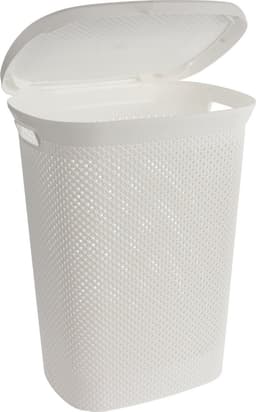 Storage Solutions Wasmand met deksel rotan gevlochten - wit - kunststof - 60L - 60x46x37 cm — thumbnail 2