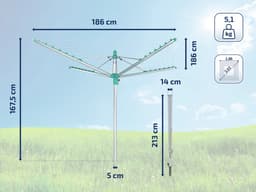 Leifheit droogmolen Linomatic 400 easy incl. bodemhuls - 40 m drooglengte - 4 wasmachineladingen — thumbnail 2