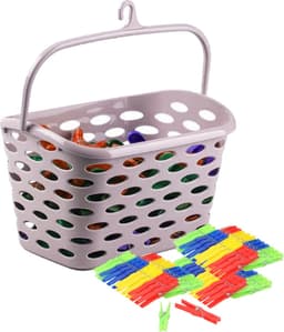Plasticforte Wasknijpers ophang mandje/bakje - roze - met 72x plastic knijpers — thumbnail 1