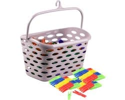 Plasticforte Wasknijpers ophang mandje/bakje - roze - met 72x plastic knijpers — afbeelding 1