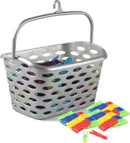 Plasticforte Wasknijpers ophang mandje/bakje - zilver - met 72x plastic knijpers — thumbnail 1