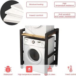 Verstelbare Hoogte Drum Wasmachine Kast Opbergrek voor Wasmachine en Droger in Wasruimte en B Ruimtebesparend Zwart Rek met Walnoot Board — thumbnail 4