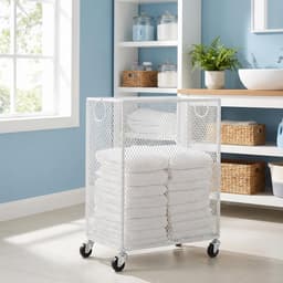 Verrijdbare Wasmand - Opbergmand Kleding - Kleding Sorteren - Met Remwielen - 43x23x45 cm - Wit — thumbnail 2