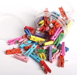 Houten Clips Punaises - Decoratieve Spelden - Foto's Ophangen - Combinatie Clip & Pin - 35 cm - Geassorteerd — thumbnail 1