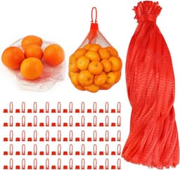 Herbruikbare Gaaszakken - Net Tassen Opbergen - Groenten Fruit Bewaren - Ademend Mesh Design - 50 cm 100 stuks - Rood — thumbnail 1