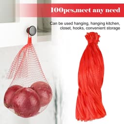 Herbruikbare Gaaszakken - Net Tassen Opbergen - Groenten Fruit Bewaren - Ademend Mesh Design - 50 cm 100 stuks - Rood — thumbnail 4