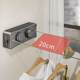 Intrekbare Waslijn - Waslijn Touw Droogrek - Kleding Drogen - Boorvrije Installatie - 28 cm - Grijs — thumbnail 3