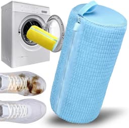 Dailygoods - Waszak voor schoenen – waszak voor schoenen met villosities, schoenentas voor wasmachine met ritssluiting, herbruikbaar, waszakken voor sneakers (blauw/verpakking 1) — thumbnail 1