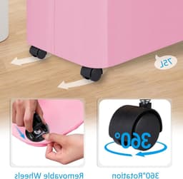 Vouwbare wasmand met wielen, 75L, roze slim ontwerp met deksel, bamboe handvatten en afneembare zak voor slaapkamer, badkamer en wasruimte — thumbnail 3