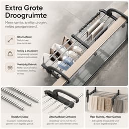 BOTC Droogrek Hangend 64-110cm - Radiatordroogrek - Uitschuifbaar wasrek voor balkon - Wasrek voor balkonreling -6,6m drooglengte — thumbnail 4