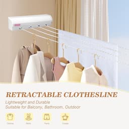 Intrekbare Waslijn - Wand Waslijn - Kleding Drogen - Ruimtebesparend Ontwerp - Tot 375m - Wit — thumbnail 2
