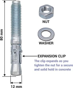 Wedge Anchors - Metal Dowels - Vaste Bevestiging - Gegalvaniseerd Staal - M12 x 80mm — thumbnail 4