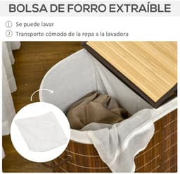 ELYSIVM Wasmand - Wasmand met 2 vakken - Wasmand met 2 deksels - wassorteerder - wasmand met 2 deksels - 2 Compartimenten / Vakken - Uitneembare Binnenvoering - Ventilerend - 100 L - 62,5 x 37 x 60,5 cm - Bruin — thumbnail 3