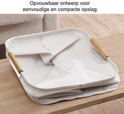 1 stuk - Wasmand - Katoen en linnen - Wasmand voor huishoudelijk gebruik - Handig - Opvouwbaar - Handzame opbergmand - Houten handvat - 30*30*40 cm - Gebroken wit — thumbnail 4