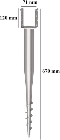 Grondanker U-Fix - Paaldrager Bodemhuls - Houtbouw Bevestigen - Thermisch Verzinkt Staal - 670 mm Lengte - Zilver — thumbnail 3