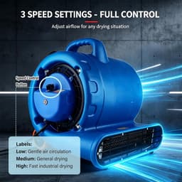 Industriële Ventilator - Vloerdroger Blower - Snel Drogen - Krachtige Koperen Motor - 45x45x38 cm - Zwart — thumbnail 2