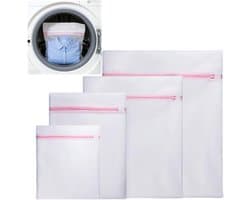 Witte waszakken set van 4, polyester wasnet voor wasmachine in maten S, M, L, XL, beschermt delicate kleding en voorkomt slijtage