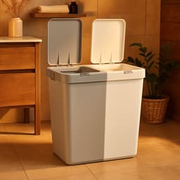Wasmand - Wassorteerder - Wasmand opvouwbaar - Wasbox - Wasmand met touch deksel - Sumpas Wasmand - 2 vakken -80 Liter - 100% gerecycled plastic - Grijs/Wit — thumbnail 3