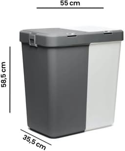 Wasmand - Wassorteerder - Wasmand opvouwbaar - Wasbox - Wasmand met touch deksel - Sumpas Wasmand - 2 vakken -80 Liter - 100% gerecycled plastic - Antrasit/Wit — thumbnail 2