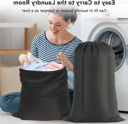 Bolsas Ropa Sucia voor Reizen, Set van 2, 70 x 115 cm, Vouwbare Waszakken met Koord voor Kleding, Camisas en Jassen (Zwart) — thumbnail 2