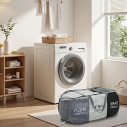 Opvouwbare wasmand met handvat en onderverdeling voor badkamer en slaapkamer, 80 x 36 x 36 cm, ideaal voor wasruimte en opslag — thumbnail 4
