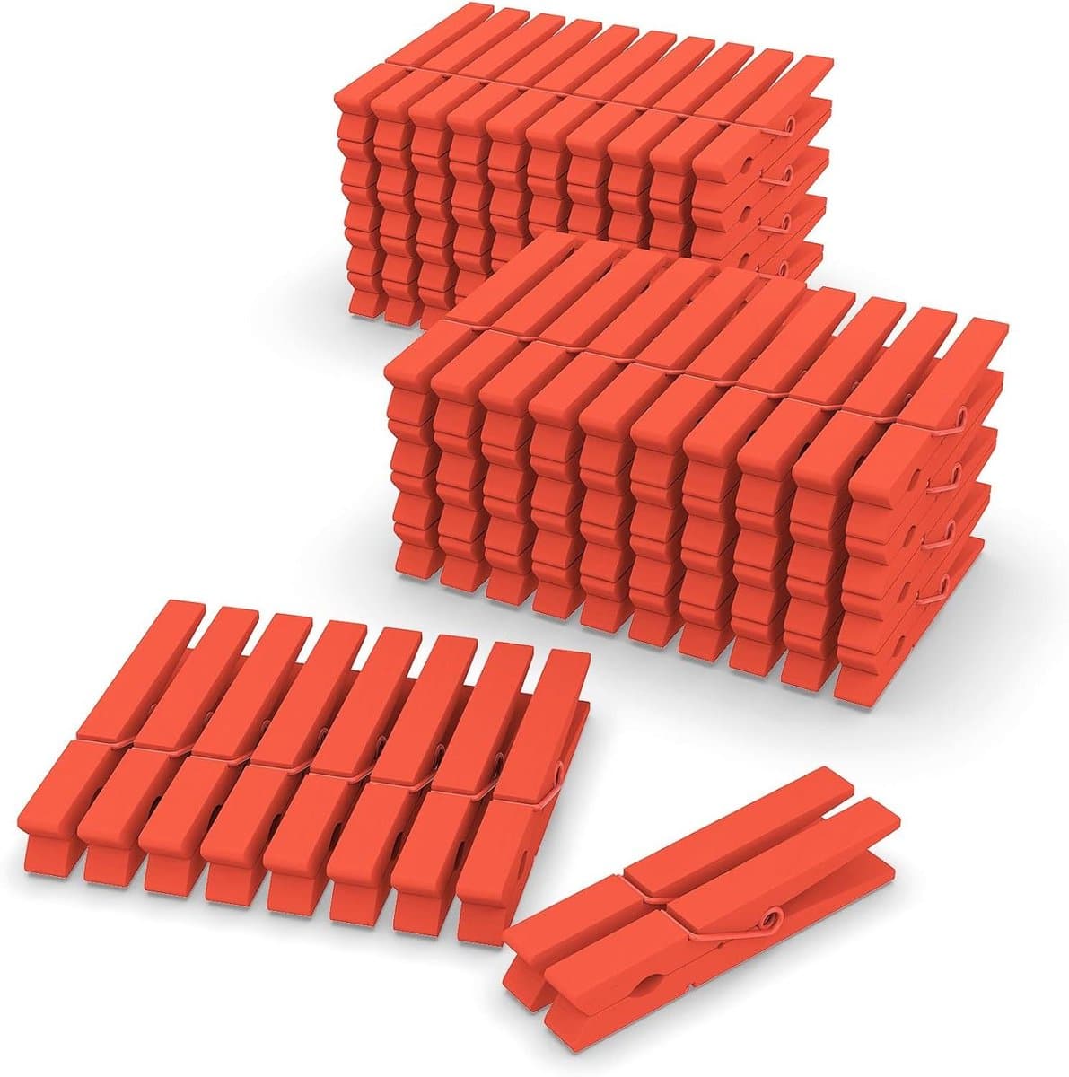 Gekleurde Wasknijpers - Houten Clips - Kleding Drogen - Stevig Massief Hout - 100 Stuks - Oranje — afbeelding 1