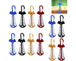 12 stuks - Verlengde, veerbelaste grondpinnen - Verstelbare grondpinnen- Draagbare, windbestendige grondankers - Tentgrondpinnen - Goud, zwart, blauw, rood - 77*36 mm - Met karabijnhaak - Geschikt voor campingterrassen,buitenluifels